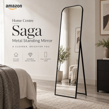 India Desire : Buy Home Centre | Saga Metal Standing Mirror | Full Length Dresser Mirror | Black | From Amazon [Regular Price Rs 29997]