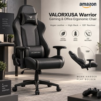 India Desire : Buy VALORXUSA Warrior Gaming & Office Ergonomic Chair (Vegan Leather, High Back 135° Recliner) From Amazon [Regular Price Rs 23999]