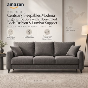 India Desire : Buy Centuary Sleepables Modena Ergonomic Sofa with Fiber-Filled Back Cushion & Lumbar Support At Rs 34450 From Amazon [Regular Price Rs 38278]