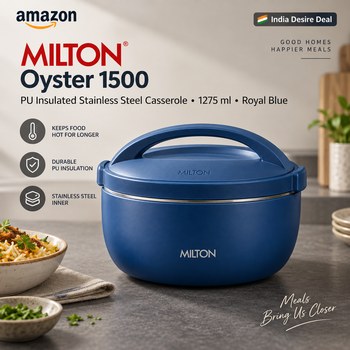 India Desire : Buy MILTON Oyster 1500 PU Insulated Inner Stainless Steel Casserole, 1275 ml, Royal Blue From Amazon [Regular Price Rs 675]