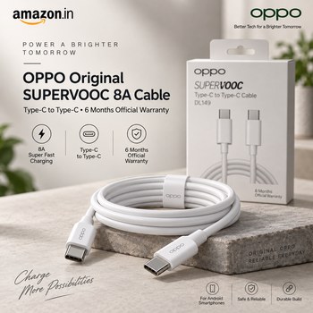 India Desire : Buy OPPO Original Type-C to Type-C SUPERVOOC 8A Flash Charging Cable DL149 White From Amazon [Regular Price Rs 999]