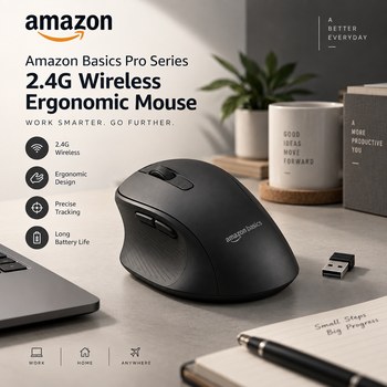India Desire : Buy Amazon Basics Pro Series 2.4G Wireless Ergonomic Mouse, Black At Rs 492 From Amazon [Regular Price Rs 2699]