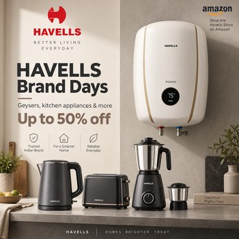 India Desire : Amazon Havells Brand Days Sale Offers [18th Sep 2026]: Upto 50% Off Geysers, Kitchen Appliances & More
