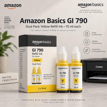 India Desire : Buy Amazon Basics GI 790 Dual Pack Refill Ink For Canon PIXMA G1000 G2010 G3010 Yellow 70ml At Rs 31 From Amazon [Regular Price Rs 629]
