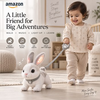 India Desire : Buy Walking Bunny Rabbit Toy with Leash, Music & LED Lights At Rs 172 From Amazon [Regular Price Rs 1999]