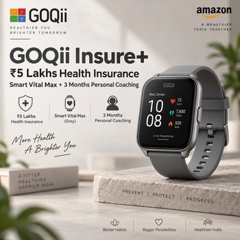 India Desire : Buy GOQii Insure+ 5 lakhs Health Insurance with Smart Vital Max (Grey) and 3 Months Personal Coaching At Rs 500 From Amazon [Regular Price Rs 8999]