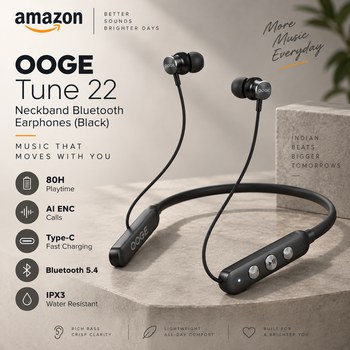 India Desire : Buy OOGE Tune 22 Neckband Bluetooth Earphones (Black, 80H Playtime) At Rs 185 From Amazon [Regular Price Rs 1999]