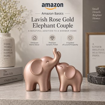 India Desire : Buy Amazon Basics Lavish Rose Gold Home Decor Elephant Couple Ceramic Figurines (Set of 2) At Rs 257 From Amazon [Regular Price Rs 1299]