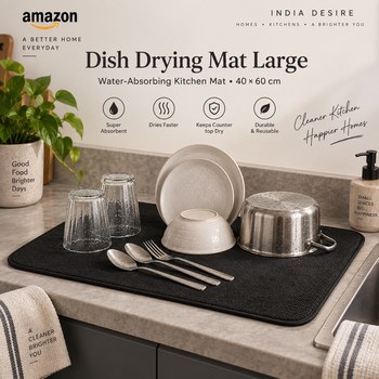 India Desire : Buy SHINLEA Dish Drying Mat Large Water Absorbing Mat Black (40 x 60 Cm) At Rs 368 From Amazon [Regular Price Rs 1499]