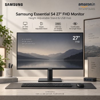 India Desire : Buy Samsung Essential S4 27 Inch FHD IPS Monitor With Height Adjustable Stand & USB Hub At Rs 10499 From Amazon [Regular Price Rs 21000]