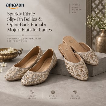India Desire : Buy CITAALI Sparkly Ethnic Slip-On Bellies & Open-Back Punjabi Mojari Flats for Ladies At Rs 499 From Amazon [Regular Price Rs 1599]