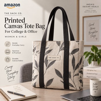 India Desire : Buy THE SACK CO. Women's & Girls' Printed Canvas Tote Bag for College & Office At Rs 199 From Amazon [Regular Price Rs 899]