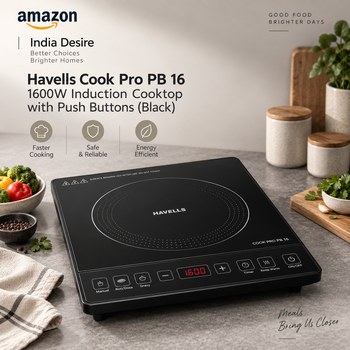 India Desire : Buy Havells Cook Pro PB 16 1600W Induction Cooktop with Push Buttons (Black) At Rs 3799 From Amazon [Regular Price Rs 6495]