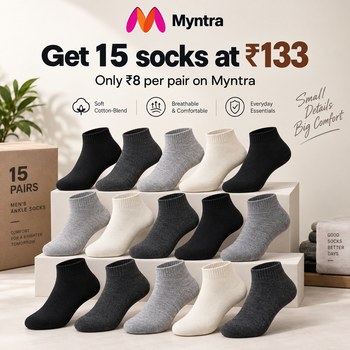 India Desire : Buy 15 MJE Men Cotton Blend Ankle Length Socks At Rs 133 From Myntra [Regular Price Rs 2985]