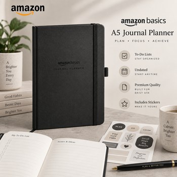 India Desire : Buy Amazon Basics A5 Black Undated Journal Planner with To-Do Lists & Stickers At Rs 149 From Amazon [Regular Price Rs 1999]