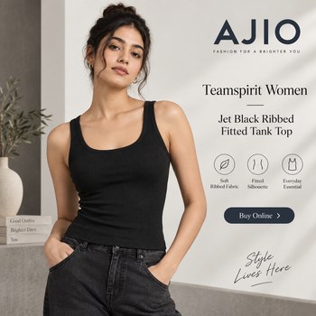 India Desire : Buy Teamspirit Women Jet Black Ribbed Fitted Tank Top At Rs 81 From Ajio [Regular Price Rs 299]