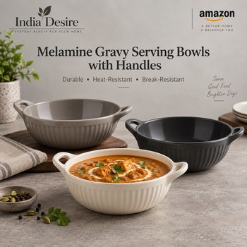India Desire : Buy Melamine Gravy Serving Bowls with Handles | Durable Heat-Resistant Break-Resistant From Amazon [Regular Price Rs 1099]
