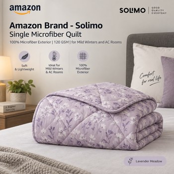 India Desire : Buy Amazon Brand - Solimo Single Microfiber Quilt 120 GSM For Mild Winters And AC Rooms (Lavender Meadow) At Rs 321 From Amazon [Regular Price Rs 999]