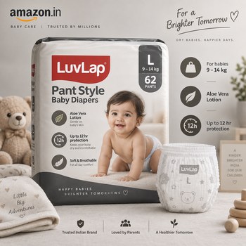 India Desire : Buy LuvLap Pant Style Baby Diapers, Large (L), 62 Count (9-14Kg) At Rs 498 From Amazon [Regular Price Rs 829]
