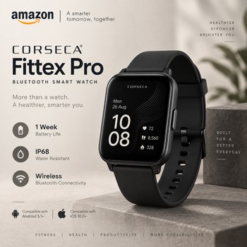 India Desire : Buy Corseca Fittex Pro Bluetooth Smart Watch- Black (IP68, 1 Week Battery, DMW6096) At Rs 500 From Amazon [Regular Price Rs 6999]