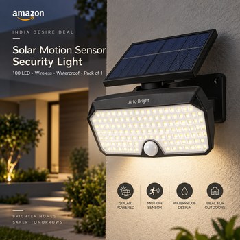 India Desire : Buy Arto Bright Outdoor Security Lights with Motion Sensor Solar Powered Wireless Waterproof Night Spotlight for Outdoor/Garden Wall, Solar Lights for Home (100 LED) (Pack of 1) Fr
