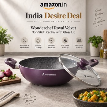 India Desire : Buy Wonderchef Royal Velvet Non-Stick Kadhai with Glass Lid 24cm, 2.7L (Purple) At Rs 649 From Amazon [Regular Price Rs 1860]