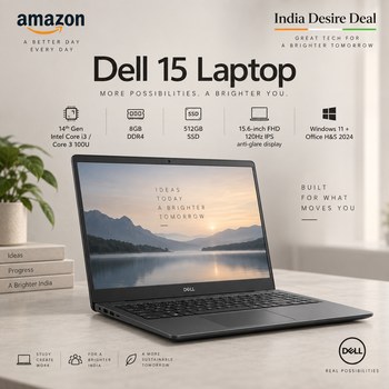 India Desire : Buy Dell 15 (Previously Inspiron) Laptop, 14th Gen Intel Core i3/Core 3 100U, 8GB DDR4, 512GB SSD From Amazon [Regular Price Rs 56490]