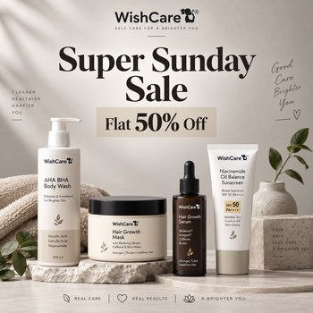 India Desire : Wishcare Super Sunday Sale Offers [20th Sep 2026]: Flat 50% Off Haircare & Skincare + Extra 5% Off On Prepaid Orders
