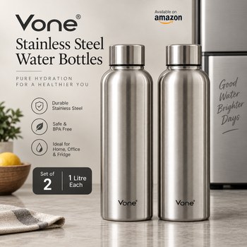 India Desire : Buy Vone Stainless Steel Water Bottle Fridge Bottle Set of 2 Pcs (1 Litre) At Rs 323 From Amazon [Regular Price Rs 1125]