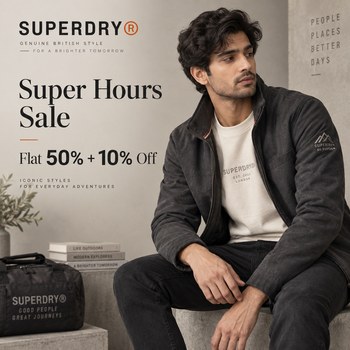 India Desire : SuperDry Super Hours Sale: Flat 50% Off On T-Shirts, Polos, Jackets & Denims + Extra 10% Off With PLUS10 Coupon