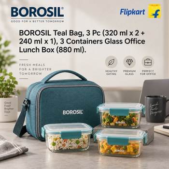 India Desire : Buy BOROSIL Teal Bag, 3 Pc (320 ml x 2 + 240ml x 1), Glass Office Lunch Box At Rs 761 From Flipkart [Regular Price Rs 1415]