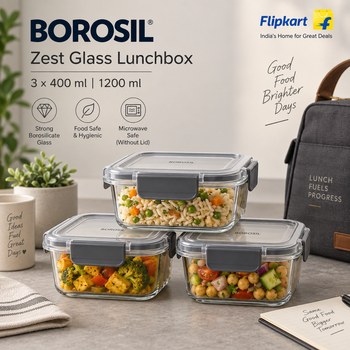 India Desire : Buy BOROSIL Zest Borosilicate Glass Lunchbox, 3pc Square Set (400ml Each) Office Tiffin Box From Flipkart [Regular Price Rs 1585]