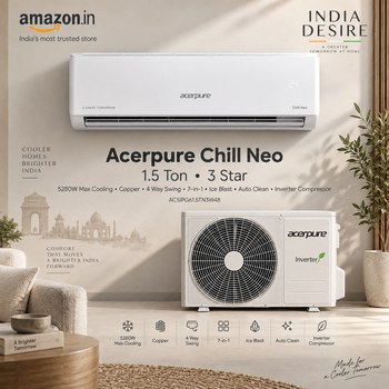 India Desire : Buy Acerpure Chill Neo 1.5 Ton 3 Star Inverter Split AC (Copper, 7 in1, Ice Blast, White) At Rs 29990 From Amazon [Regular Price Rs 53990]