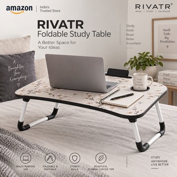 India Desire : Buy RIVATR Study Table Bed Table Premium Laptop Table Foldable Portable Wooden Writing Desk (FLOWER COTED) From Amazon [Regular Price Rs 699]