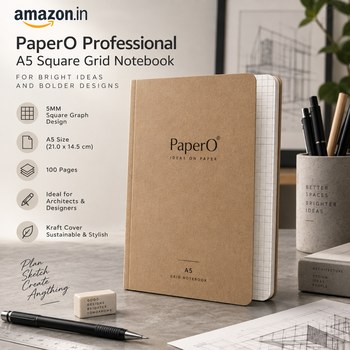 India Desire : Buy PaperO Professional A5 Square Grid Notebook (5MM Graph, A5, 100 Pages, Kraft Cover) At Rs 189 From Amazon [Regular Price Rs 499]