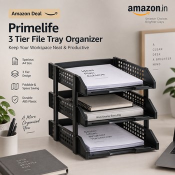 India Desire : Buy Primelife 3 Tier File Tray Organizer Black ABS Plastic Desk File Rack At Rs 251 From Amazon [Regular Price Rs 999]