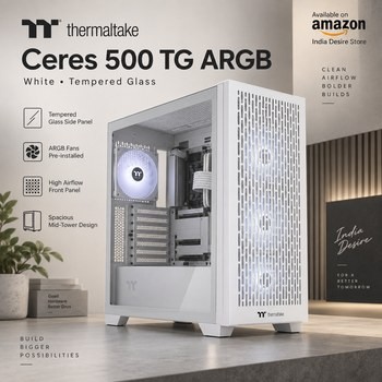 India Desire : Buy Thermaltake Ceres 500 TG ARGB White Tempered Glass Cabinet At Rs 6037 From Amazon [Regular Price Rs 23990]