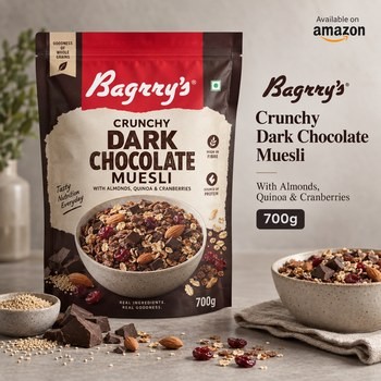 India Desire : Buy Bagrry's Crunchy Dark Chocolate Muesli with Almonds, Quinoa & Cranberries 700g At Rs 299 From Amazon [Regular Price Rs 615]