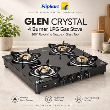 India Desire : Buy Glen Crystal 4 Burner Glass Top Automatic LPG Gas Stove With 360 Revolving Nozzle At Rs 5999 From Flipkart [Regular Price Rs 9795]