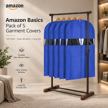 India Desire : Buy Amazon Basics Non-Woven Suit, Coat, Jacket Cover Pack of 5 (120 GSM, 40 x 24 Inches, Blue) At Rs 348 From Amazon [Regular Price Rs 1499]