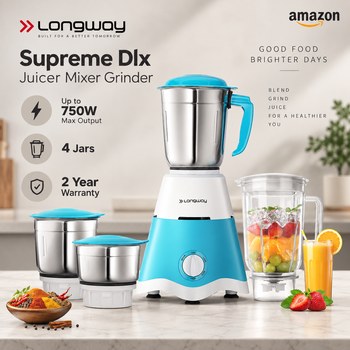 India Desire : Buy Longway Supreme Dlx 750W Juicer Mixer Grinder With 4 Jars (White & Blue) At Rs 1484 From Amazon [Regular Price Rs 3899]