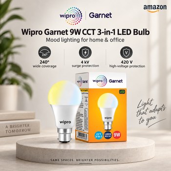 India Desire : Buy Wipro Garnet 9W CCT 3-in-1 LED Bulb Pack of 3 (Tunable White, E27) At Rs 51 From Amazon [Regular Price Rs 1047]