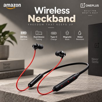 India Desire : Buy Wireless Bluetooth Neckband for OnePlus 9 In-Ear Headphone with Mic 38Hrs Playtime Dual Device Pairing Type-C Magnetic Buds From Amazon [Regular Price Rs 3299]