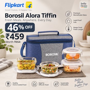India Desire : Buy Borosil Alora Universal Glass Lunchbox 4 Pc Set (320 ml x 2 + 240 ml x 2) At Rs 459 From Flipkart [Regular Price Rs 854]