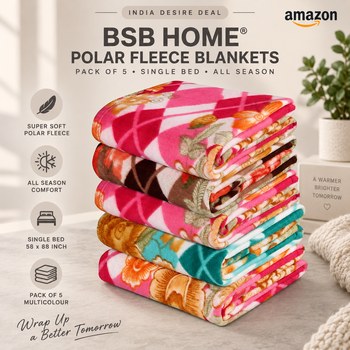 India Desire : Buy BSB HOME Printed Polar Fleece Single Bed All Season Blanket/Comforter/Dohar 250TC Pack of 5 (58x88 Inch) From Amazon [Regular Price Rs 2349]