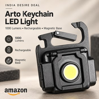 India Desire : Buy Arto Keychain LED Light 2-Hours Battery Life with Bottle Opener, Magnetic Base and Folding Bracket Mini COB 1000 Lumens Rechargeable Emergency Light (Pack of 1) At Rs 105 From Amazon [Regular Price Rs 799]