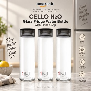 India Desire : Buy CELLO H2O Glass Fridge Water Bottle with Plastic Cap From Amazon [Regular Price Rs 747]