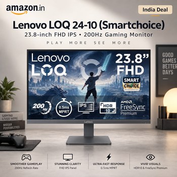 India Desire : Buy Lenovo LOQ 24-10 (Smartchoice) 23.8 Inch (60.45cm) FHD IPS 200Hz Gaming Monitor At Rs 8799 From Amazon [Regular Price Rs 12190]