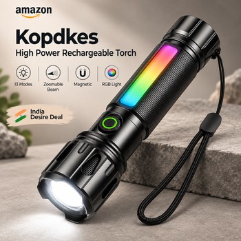 India Desire : Buy Kopdkes Torch Light High Power Rechargeable, Rechargeable Flashlight with RGB Light, High Lumens LED Flashlight with 13 Modes & Zoomable Beam, Magnetic Flash Light for Camping,