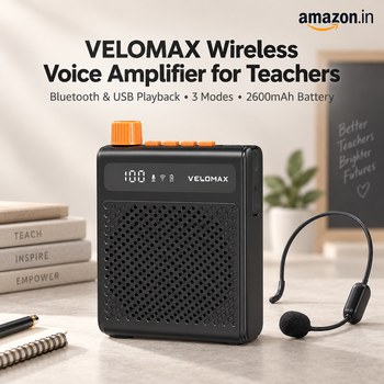 India Desire : Buy VELOMAX Wireless Voice Amplifier for Teachers with Bluetooth & USB Playback, 3-Mode Portable Personal Speaker, 2600mAh (Single Mic) At Rs 2320 From Amazon [Regular Price Rs 3599]